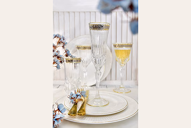 Eleganckie kieliszki do szampana 180ml zdobione Palermo Crystal -PCA